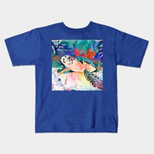 Cute turtle painting (sea turtle, ocean, sea and beach) Kids T-Shirt